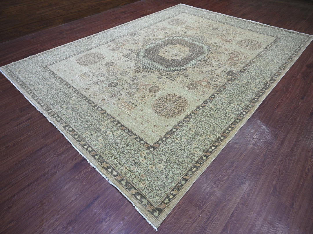 9'11" x 13'8" New Hand Knotted Green Wool Rectangle Oriental Rug - MOA10222104