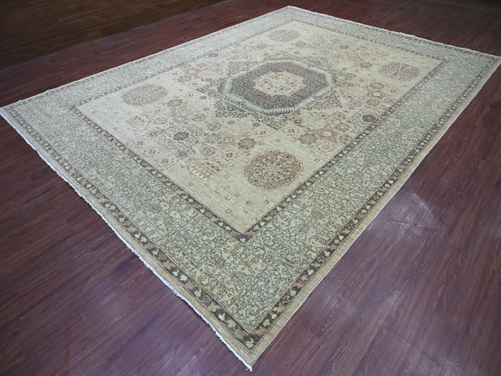 9'11" x 13'8" New Hand Knotted Green Wool Rectangle Oriental Rug - MOA10222104