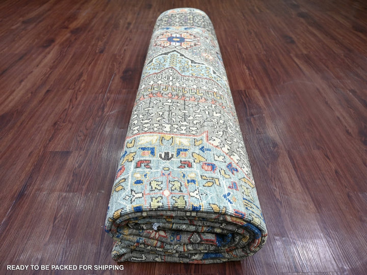 9'10" x 13'4" New Hand Knotted Grey Wool Rectangle Oriental Rug - MOA10222105