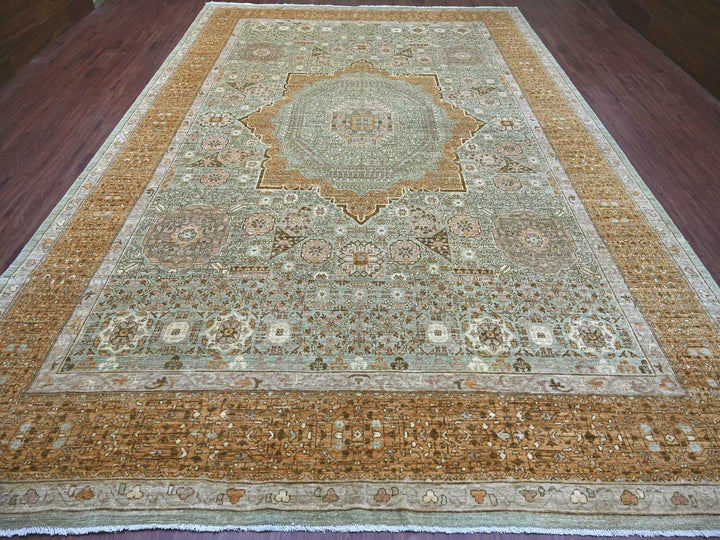 10'0" x 14'6" New Hand Knotted Green Wool Rectangle Oriental Rug - MOA10222111