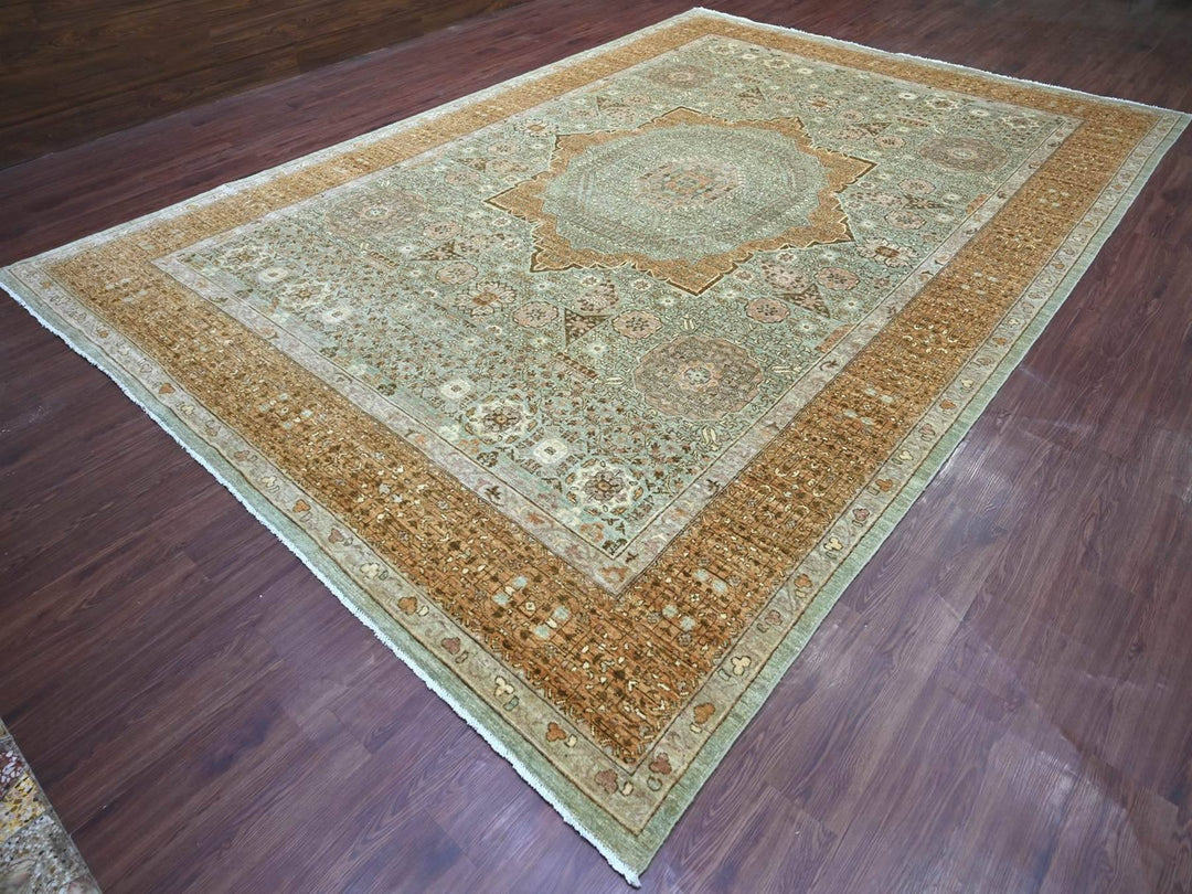 10'0" x 14'6" New Hand Knotted Green Wool Rectangle Oriental Rug - MOA10222111