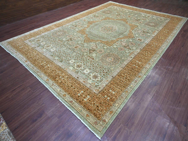 10'0" x 14'6" New Hand Knotted Green Wool Rectangle Oriental Rug - MOA10222111