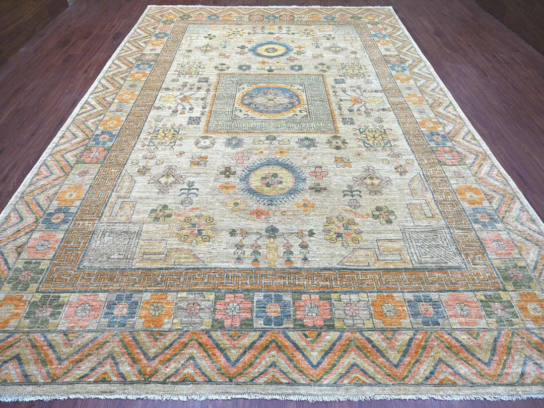 9'7" x 13'4" New Hand Knotted Ivory Wool Rectangle Oriental Rug - MOA10222113