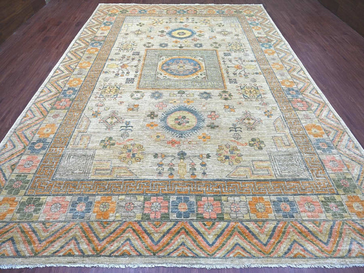 9'7" x 13'4" New Hand Knotted Ivory Wool Rectangle Oriental Rug - MOA10222113