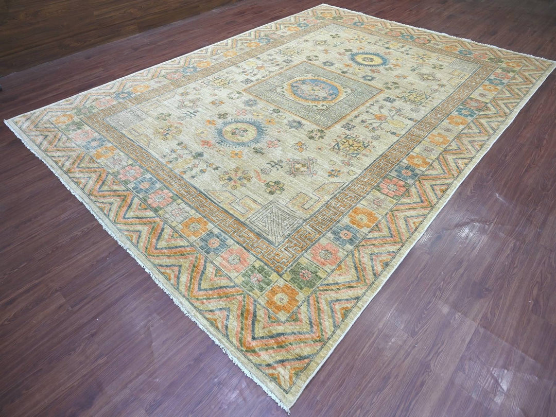 9'7" x 13'4" New Hand Knotted Ivory Wool Rectangle Oriental Rug - MOA10222113