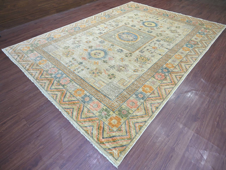 9'7" x 13'4" New Hand Knotted Ivory Wool Rectangle Oriental Rug - MOA10222113
