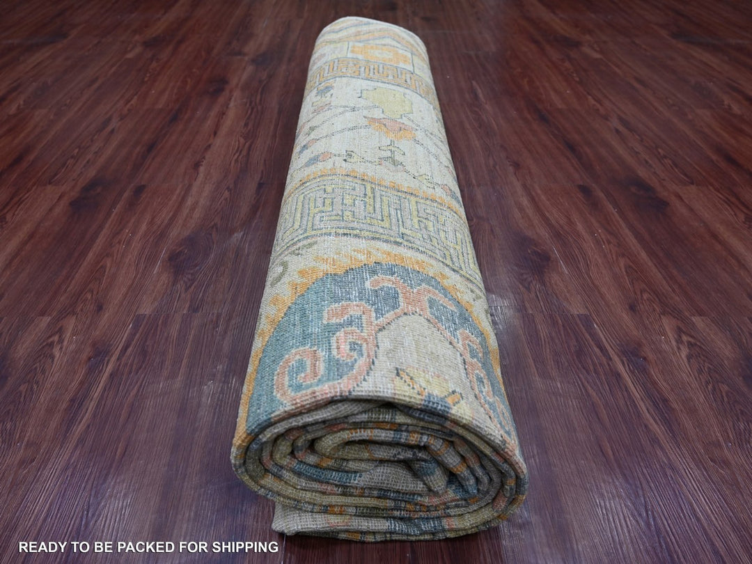 9'7" x 13'4" New Hand Knotted Ivory Wool Rectangle Oriental Rug - MOA10222113
