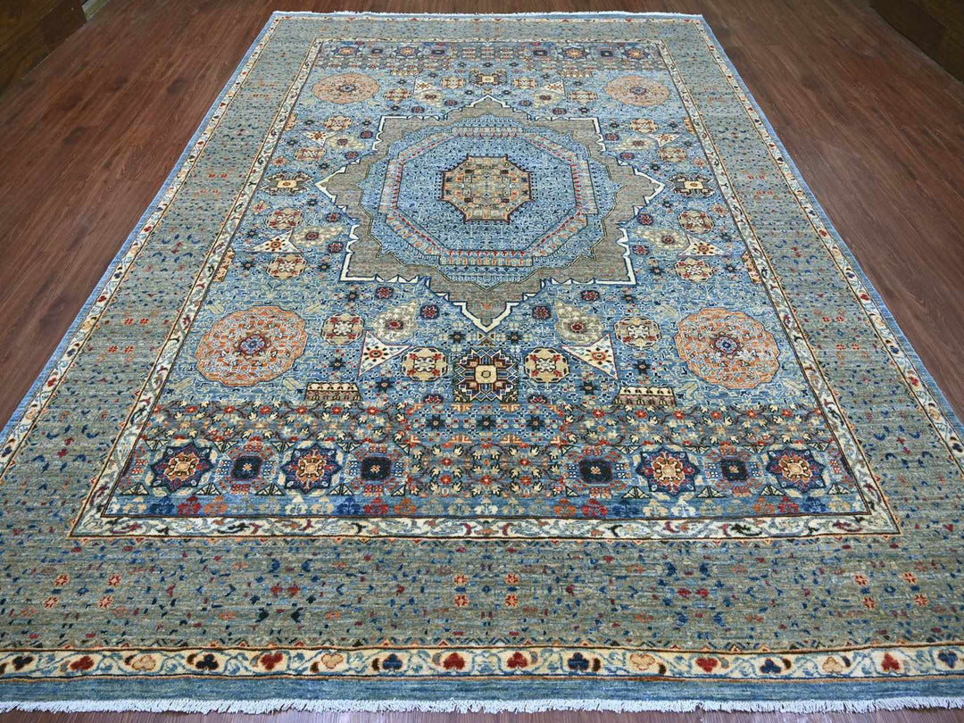 8'10" x 12'2" New Hand Knotted Blue Wool Rectangle Oriental Rug - MOA10222116