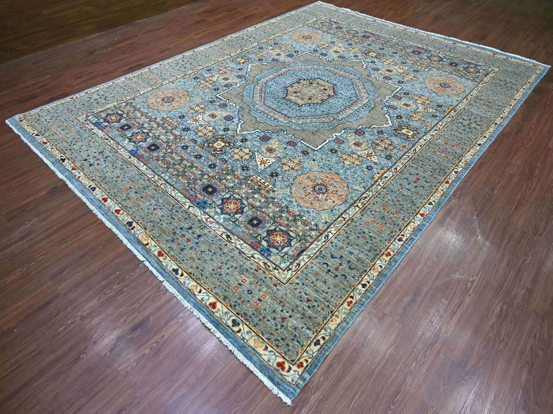 8'10" x 12'2" New Hand Knotted Blue Wool Rectangle Oriental Rug - MOA10222116