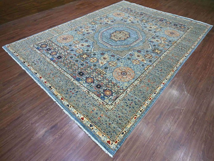 8'10" x 12'2" New Hand Knotted Blue Wool Rectangle Oriental Rug - MOA10222116