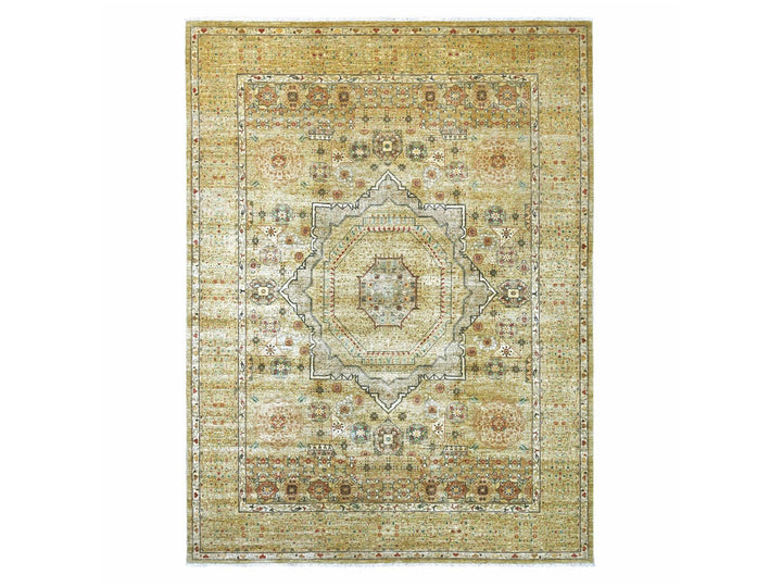 8'11" x 11'9" New Hand Knotted Green Wool Rectangle Oriental Rug - MOA10222117
