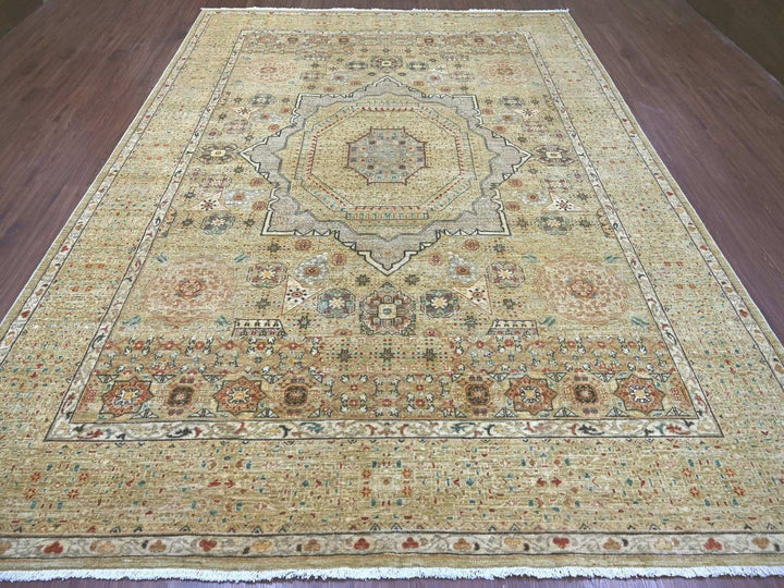 8'11" x 11'9" New Hand Knotted Green Wool Rectangle Oriental Rug - MOA10222117