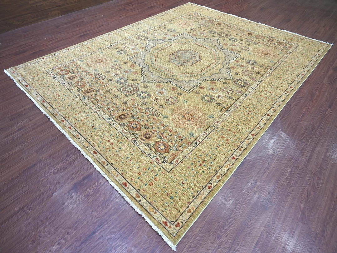 8'11" x 11'9" New Hand Knotted Green Wool Rectangle Oriental Rug - MOA10222117