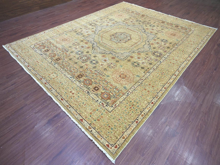 8'11" x 11'9" New Hand Knotted Green Wool Rectangle Oriental Rug - MOA10222117