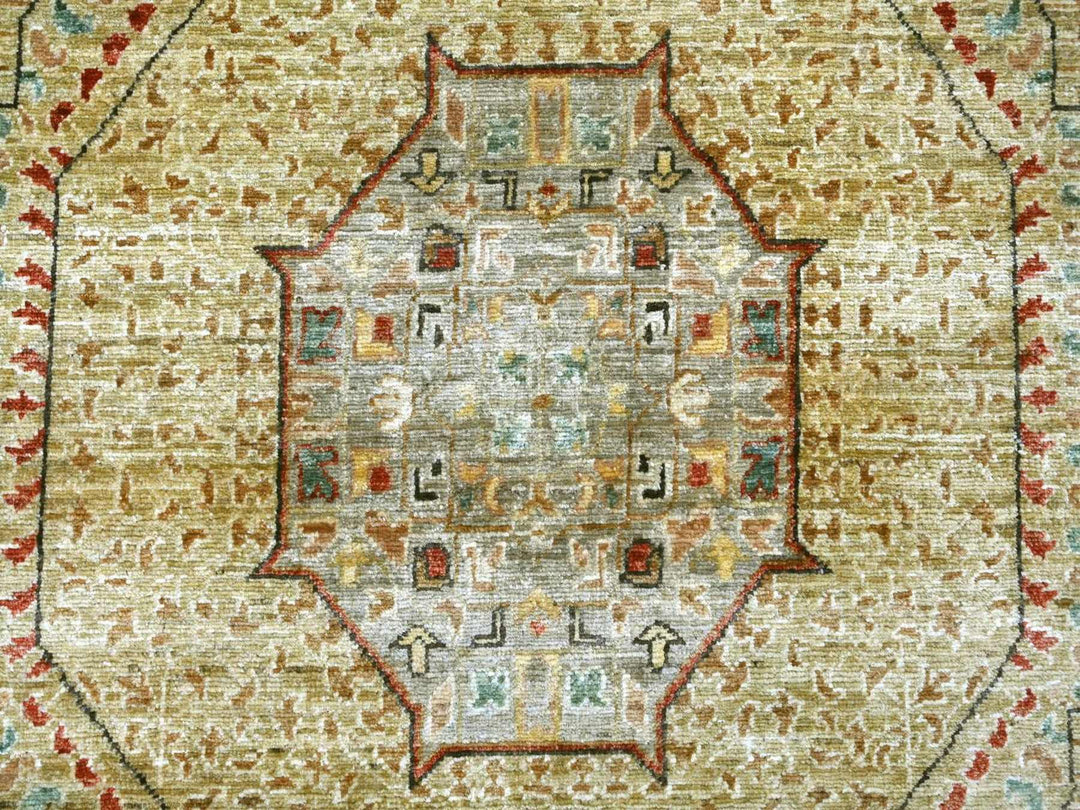 8'11" x 11'9" New Hand Knotted Green Wool Rectangle Oriental Rug - MOA10222117