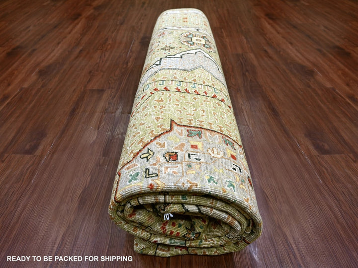 8'11" x 11'9" New Hand Knotted Green Wool Rectangle Oriental Rug - MOA10222117