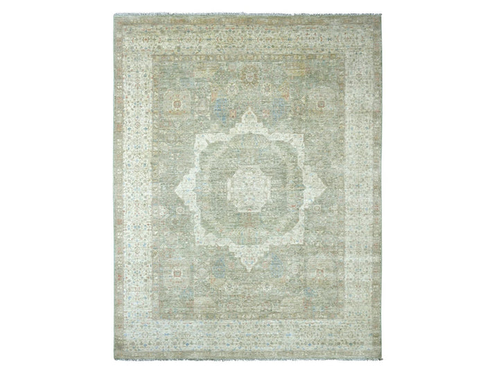 7'9" x 9'11" New Hand Knotted Green Wool Rectangle Oriental Rug - MOA10222118