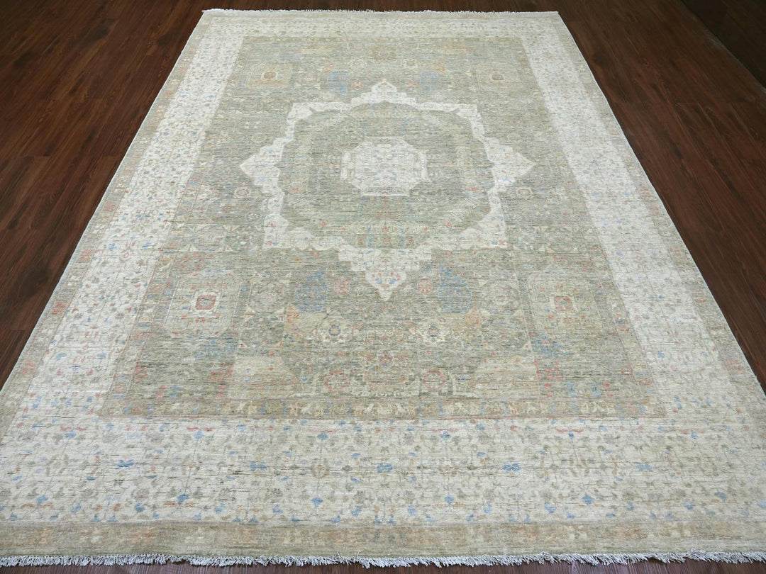 7'9" x 9'11" New Hand Knotted Green Wool Rectangle Oriental Rug - MOA10222118