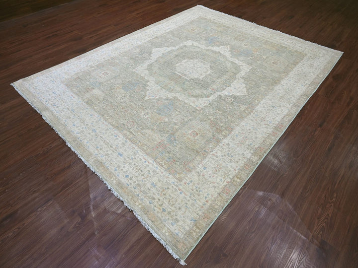 7'9" x 9'11" New Hand Knotted Green Wool Rectangle Oriental Rug - MOA10222118