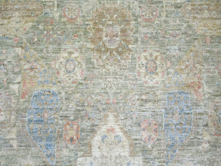 7'9" x 9'11" New Hand Knotted Green Wool Rectangle Oriental Rug - MOA10222118