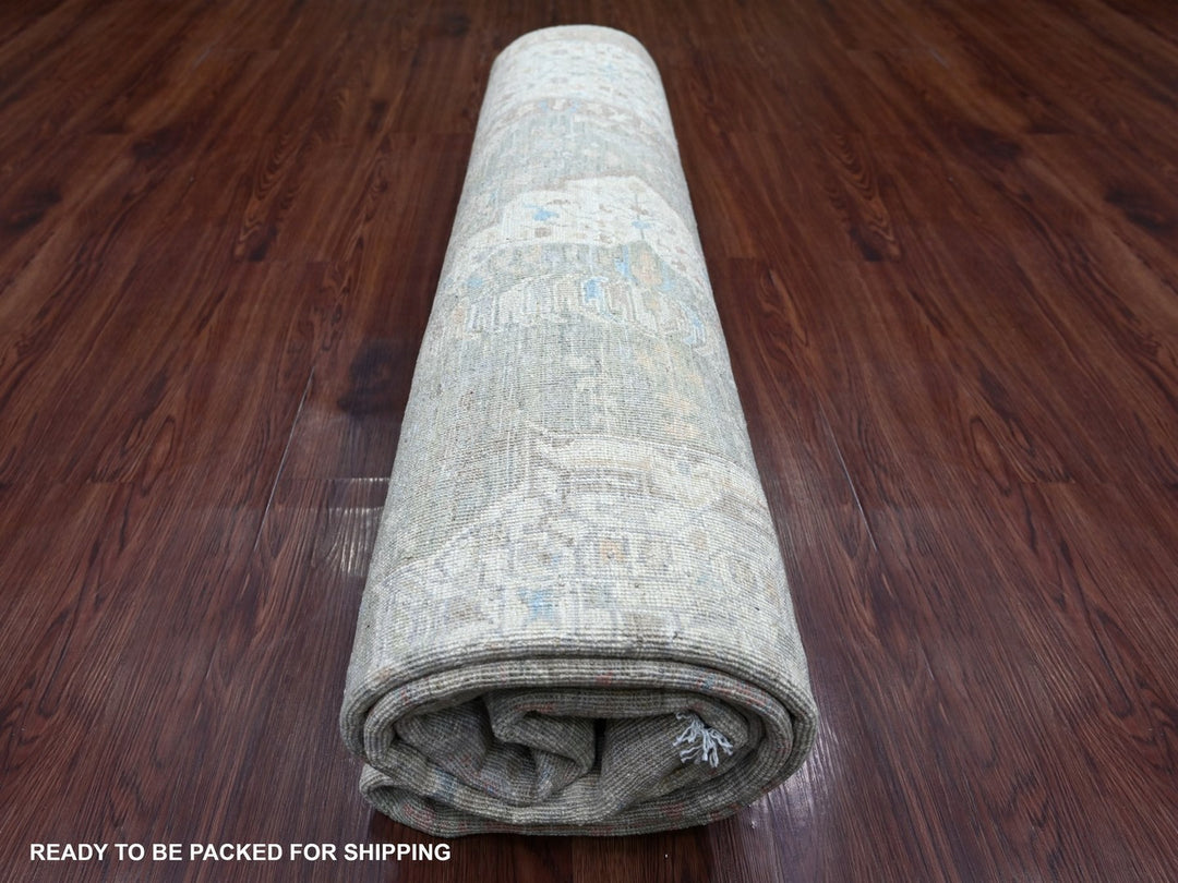 7'9" x 9'11" New Hand Knotted Green Wool Rectangle Oriental Rug - MOA10222118