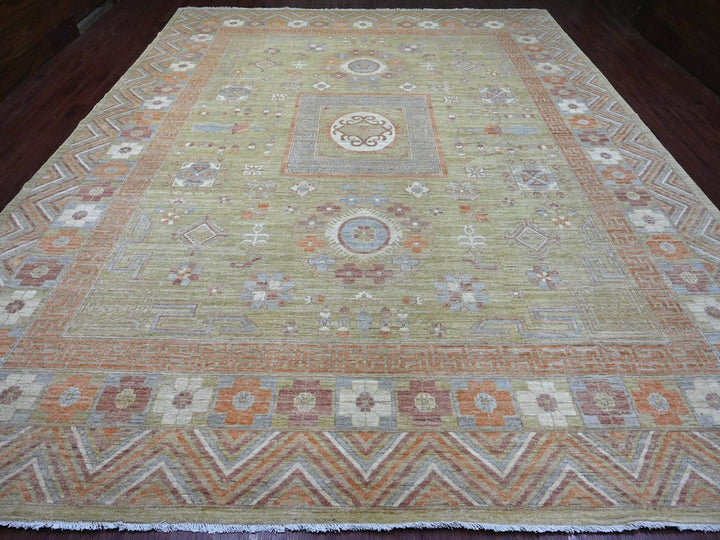 11'10" x 14'6" New Hand Knotted Green Wool Rectangle Oriental Rug - MOA10222120