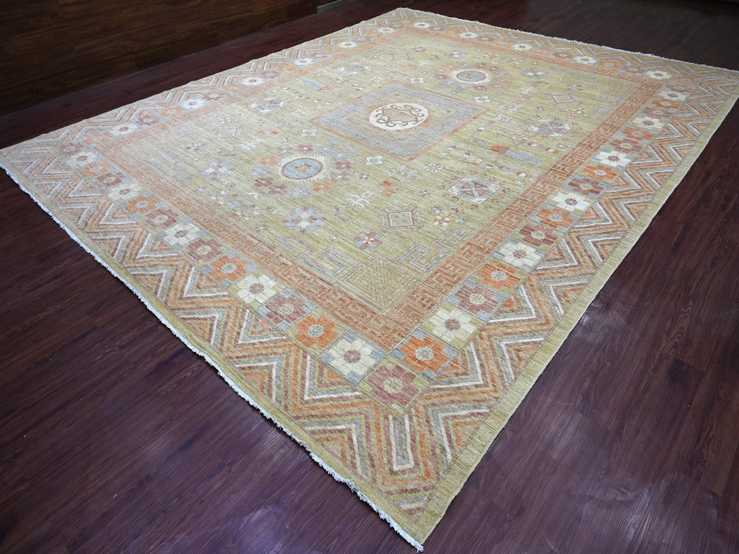 11'10" x 14'6" New Hand Knotted Green Wool Rectangle Oriental Rug - MOA10222120