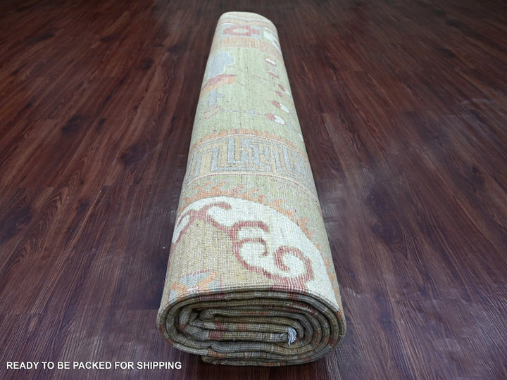 11'10" x 14'6" New Hand Knotted Green Wool Rectangle Oriental Rug - MOA10222120