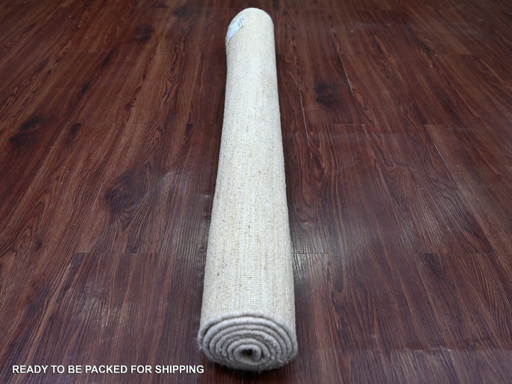 3'11" x 5'10" New Hand Knotted Ivory Wool Rectangle Oriental Rug - MOA10222123
