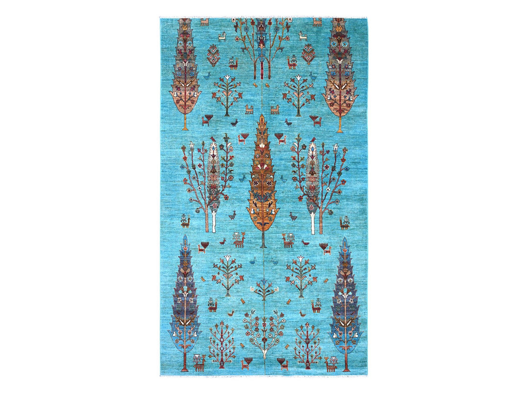 5'8" x 9'9" New Hand Knotted Blue Wool Rectangle Oriental Rug - MOA10222128