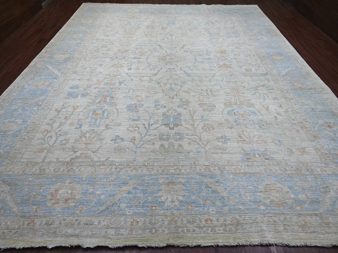 11'9" x 14'0" New Hand Knotted Grey Wool Rectangle Oriental Rug - MOA10222130