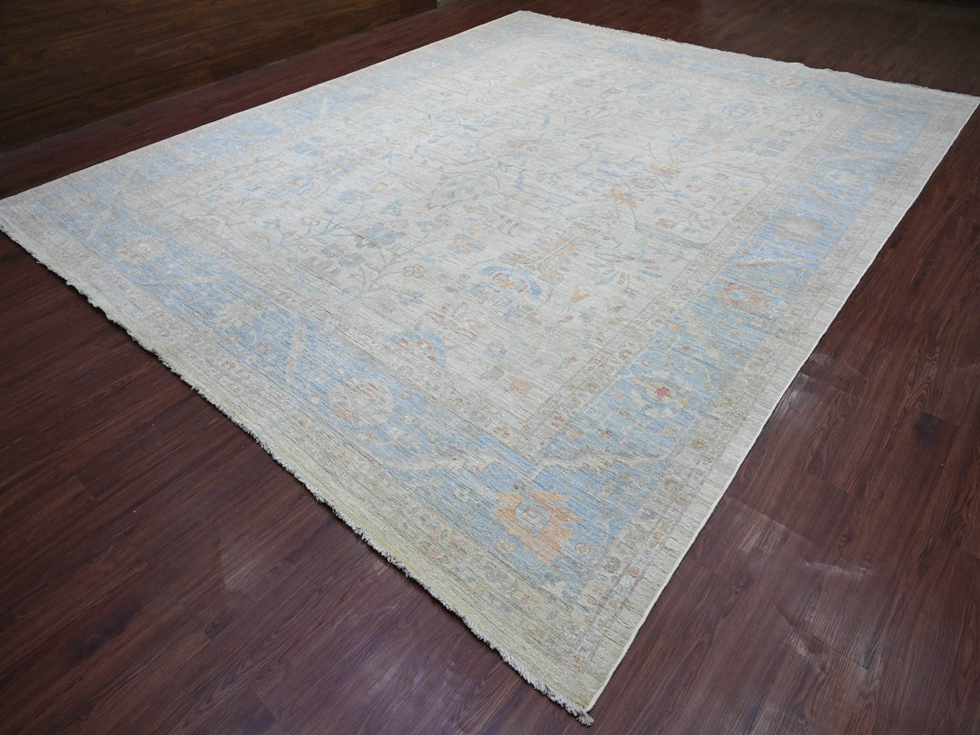 11'9" x 14'0" New Hand Knotted Grey Wool Rectangle Oriental Rug - MOA10222130