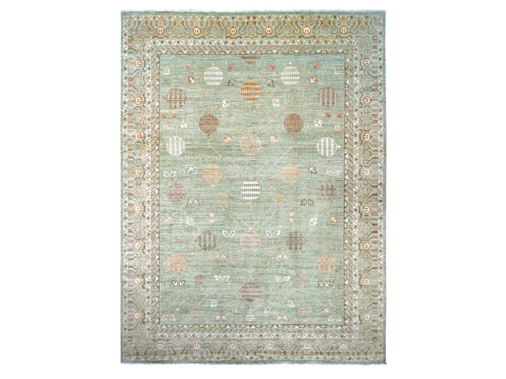 11'7" x 15'4" New Hand Knotted Green Wool Rectangle Oriental Rug - MOA10222131