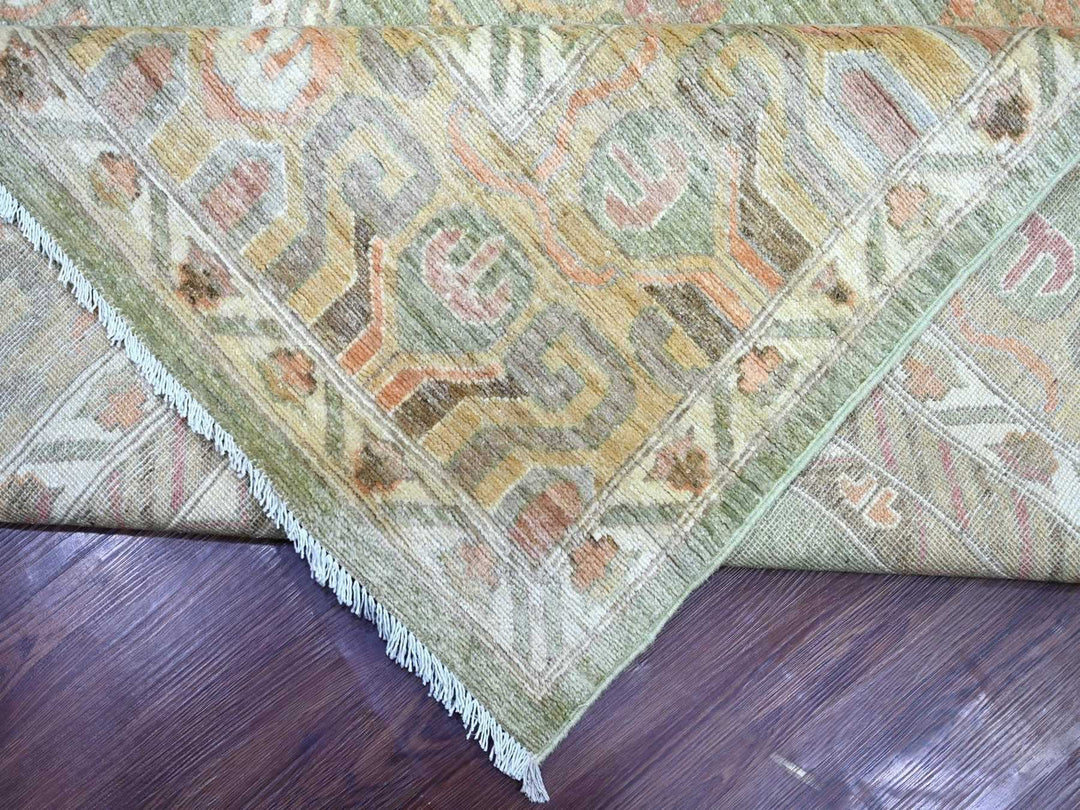 11'7" x 15'4" New Hand Knotted Green Wool Rectangle Oriental Rug - MOA10222131