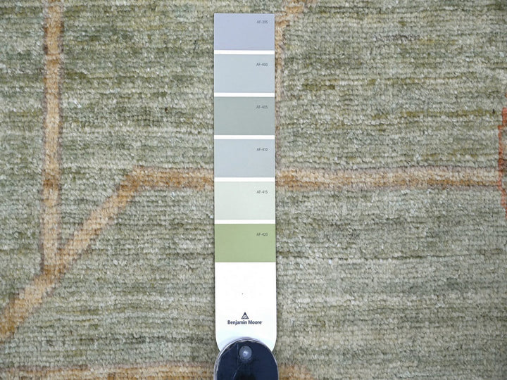 11'7" x 15'4" New Hand Knotted Green Wool Rectangle Oriental Rug - MOA10222131