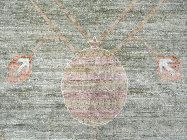 11'7" x 15'4" New Hand Knotted Green Wool Rectangle Oriental Rug - MOA10222131