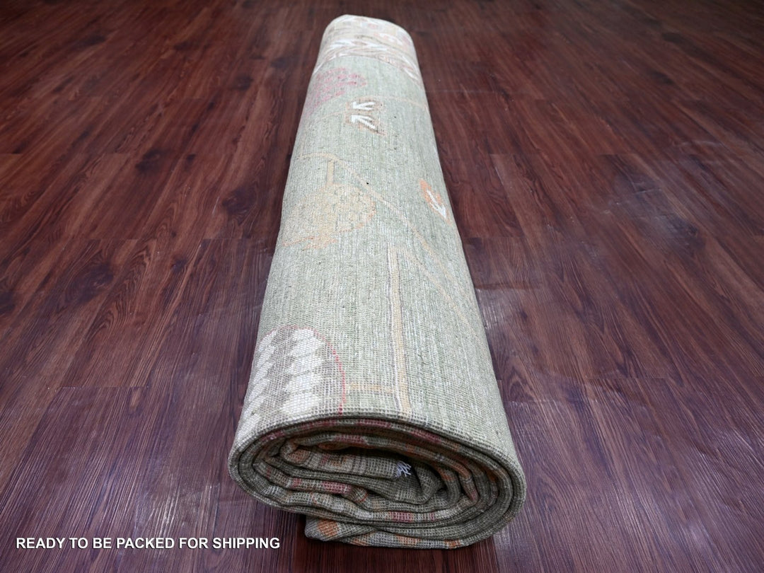 11'7" x 15'4" New Hand Knotted Green Wool Rectangle Oriental Rug - MOA10222131