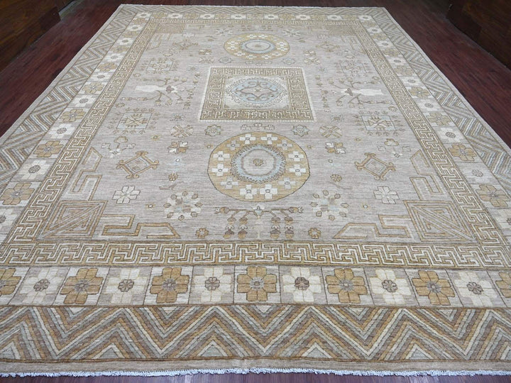 12'1" x 14'6" New Hand Knotted Grey Wool Rectangle Oriental Rug - MOA10222132