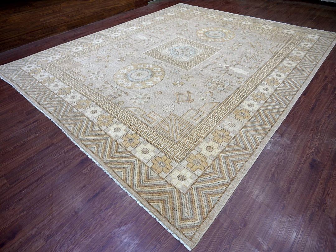 12'1" x 14'6" New Hand Knotted Grey Wool Rectangle Oriental Rug - MOA10222132