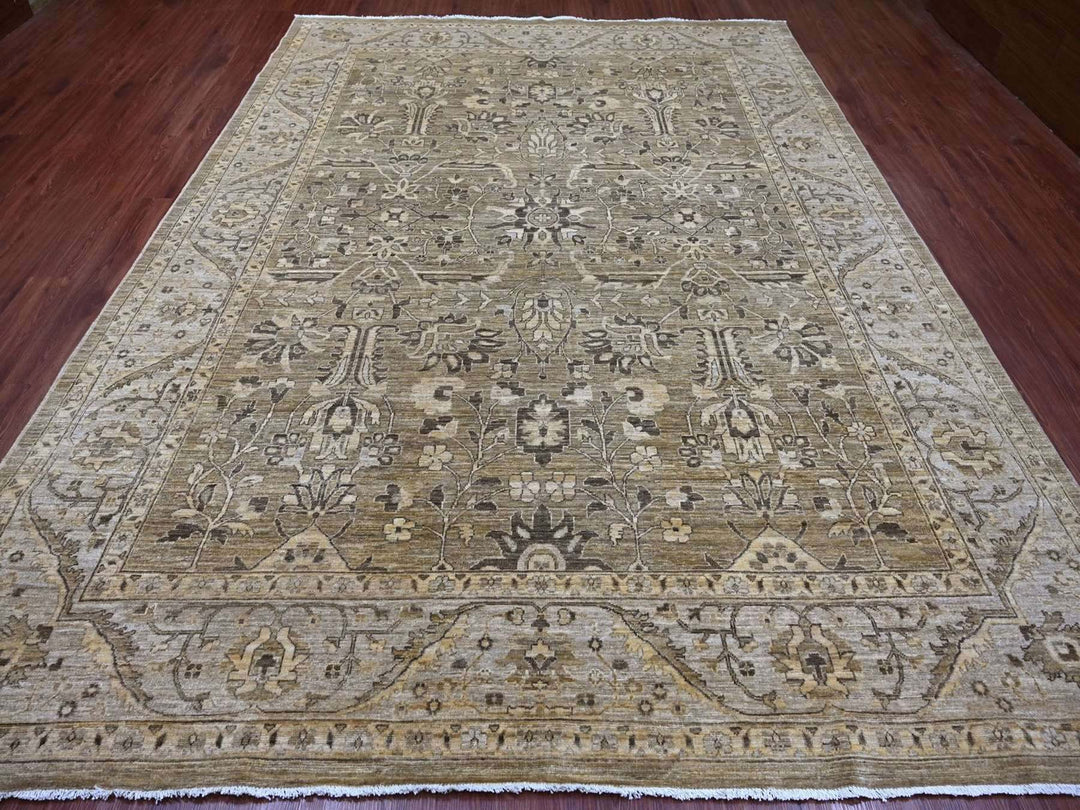 8'11" x 11'11" New Hand Knotted Brown Wool Rectangle Oriental Rug - MOA10222135