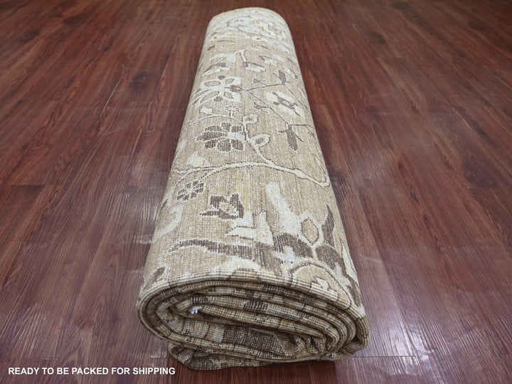 8'11" x 11'11" New Hand Knotted Brown Wool Rectangle Oriental Rug - MOA10222135
