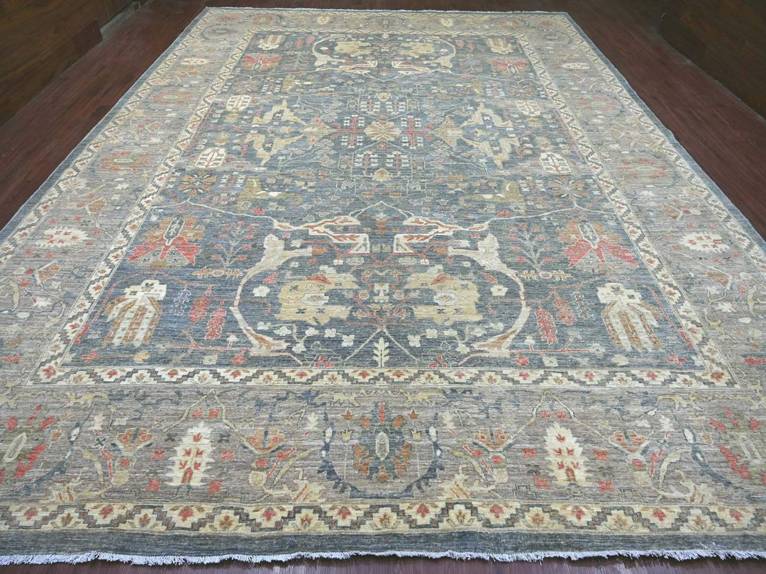 12'0" x 15'10" New Hand Knotted Grey Wool Rectangle Oriental Rug - MOA10222136