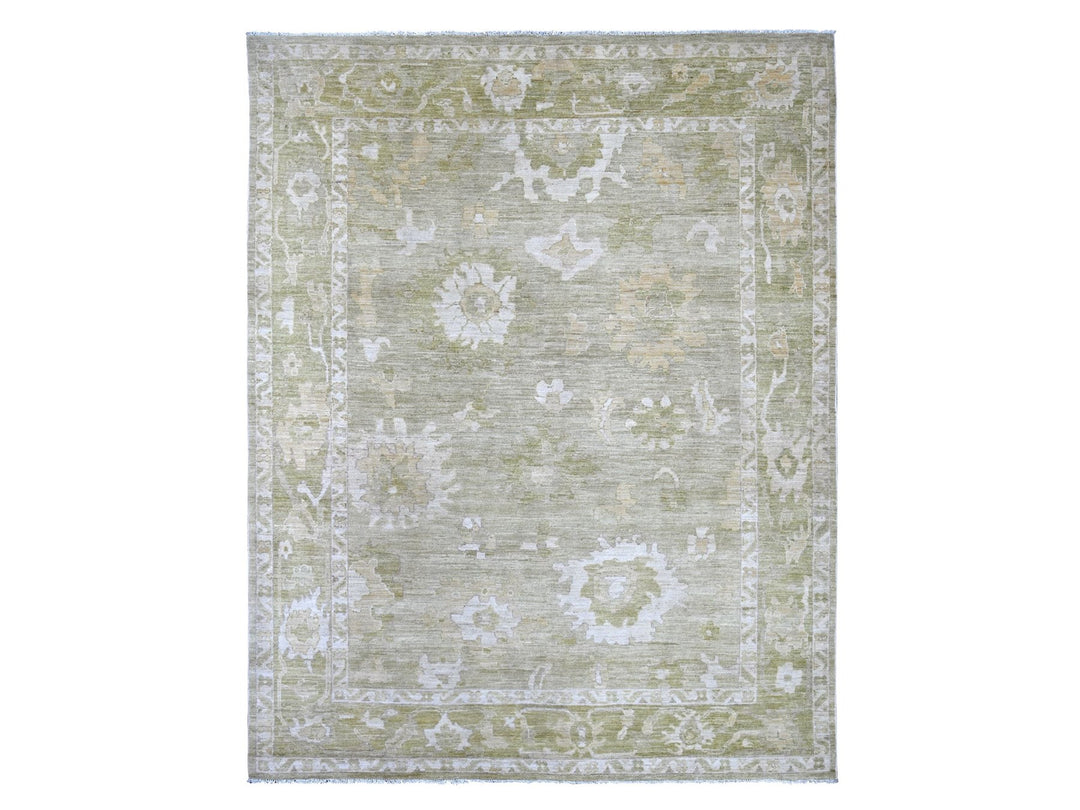7'10" x 9'11" New Hand Knotted Green Wool Rectangle Oriental Rug - MOA10222137