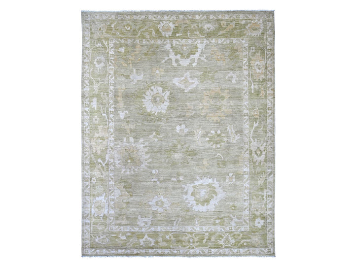 7'10" x 9'11" New Hand Knotted Green Wool Rectangle Oriental Rug - MOA10222137