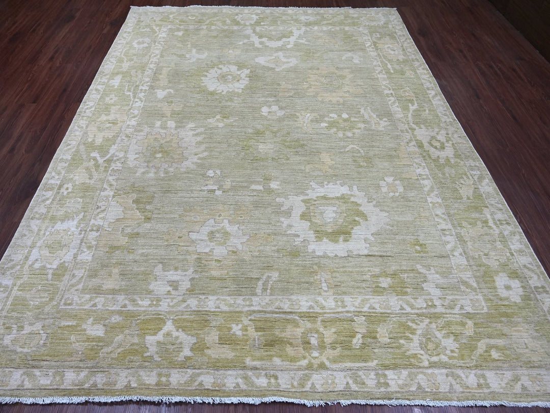 7'10" x 9'11" New Hand Knotted Green Wool Rectangle Oriental Rug - MOA10222137