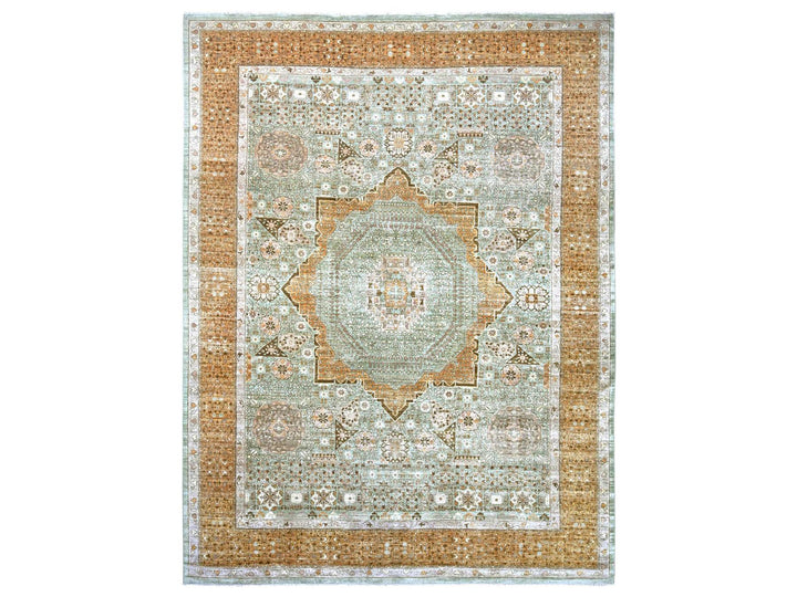 12'1" x 15'6" New Hand Knotted Green Wool Rectangle Oriental Rug - MOA10222140