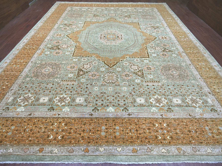 12'1" x 15'6" New Hand Knotted Green Wool Rectangle Oriental Rug - MOA10222140