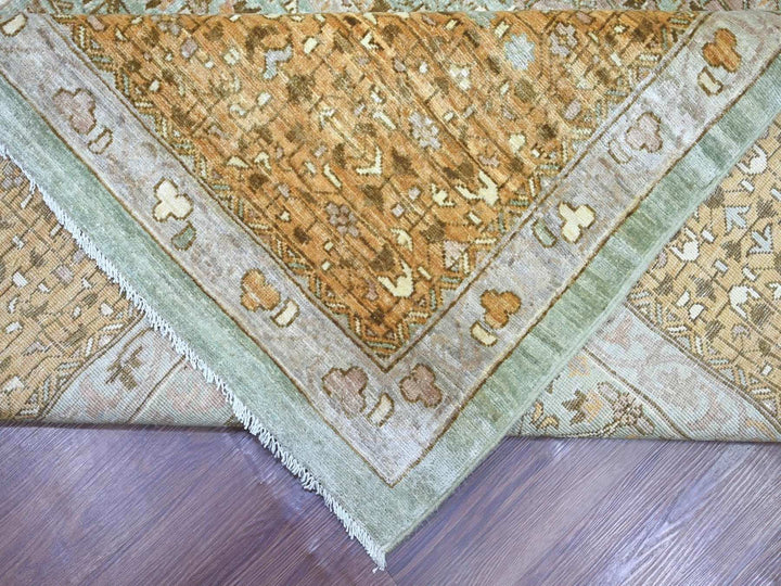 12'1" x 15'6" New Hand Knotted Green Wool Rectangle Oriental Rug - MOA10222140