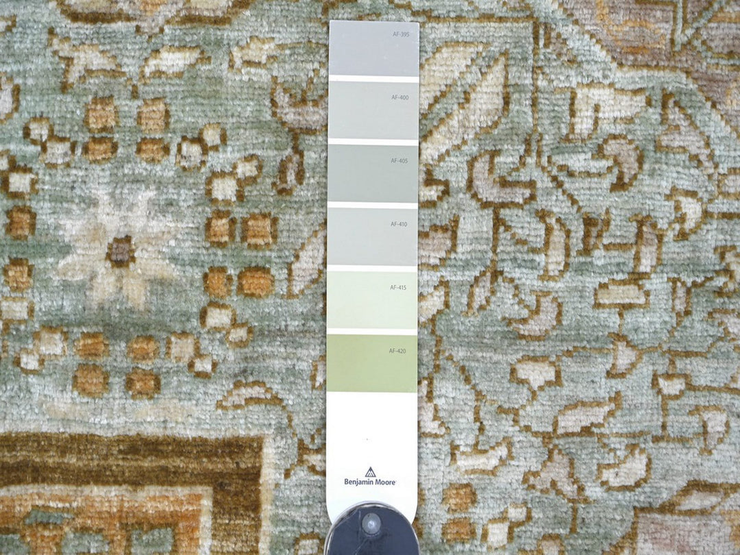 12'1" x 15'6" New Hand Knotted Green Wool Rectangle Oriental Rug - MOA10222140
