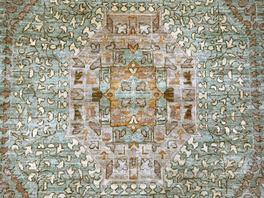 12'1" x 15'6" New Hand Knotted Green Wool Rectangle Oriental Rug - MOA10222140